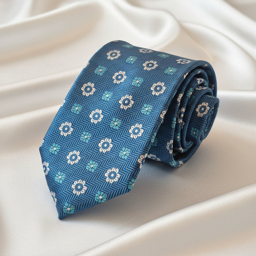 Gravata AZUL FLORAL TEXTURIZADA