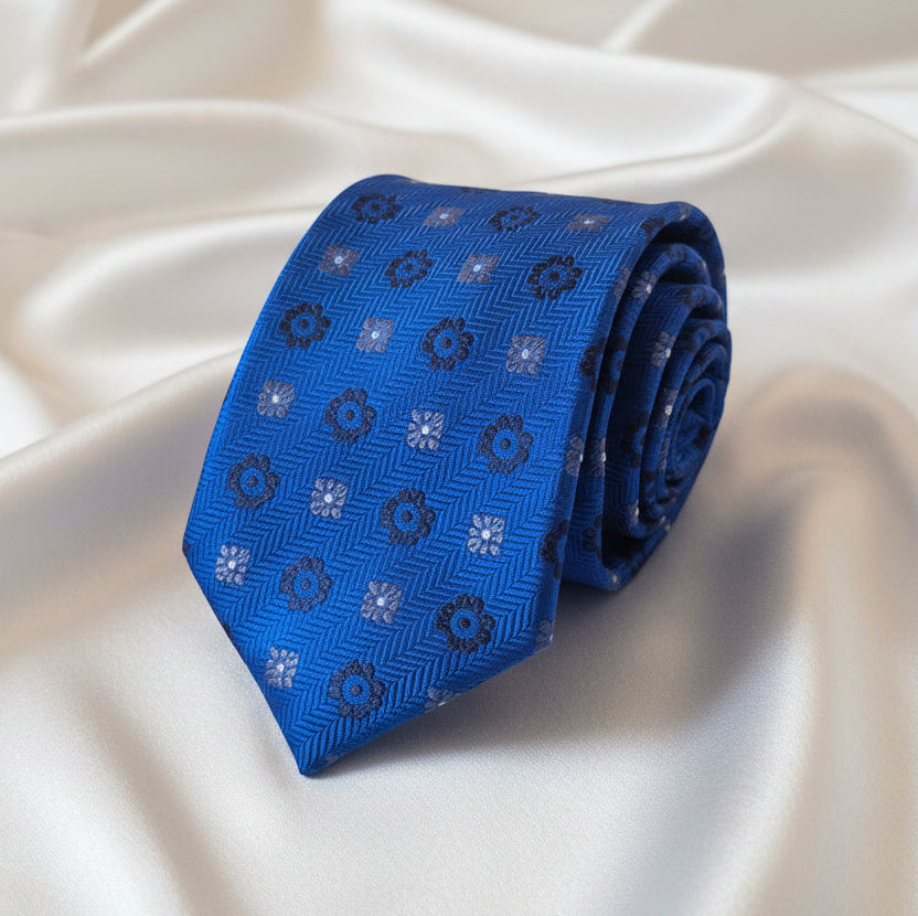 Gravata AZUL FLORAL TEXTURIZADA